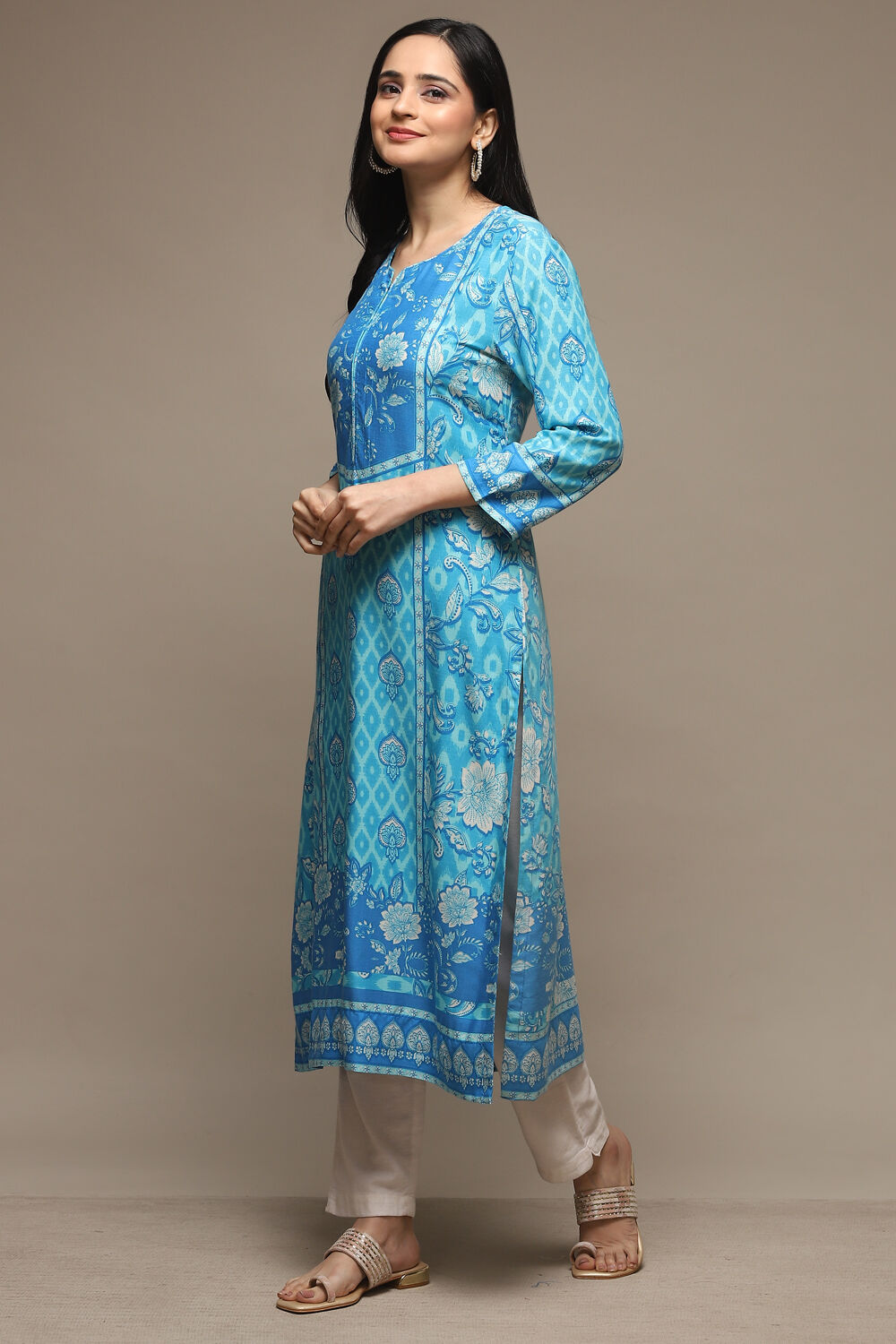 Orange LIVA Straight Printed Kurta image number 2