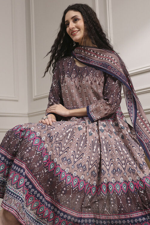 Lilac Cotton Printed Anarkali Suit Set image number 7