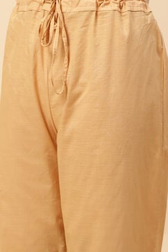 Khaki Cotton Straight Kurta Narrow Palazzo Suit Set image number 3