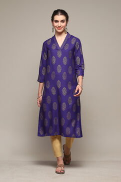 Pink & Purple LIVA Straight Printed Kurta image number 5