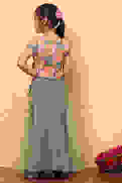 Green Floral Festive Flared Lehenga Set image number 4