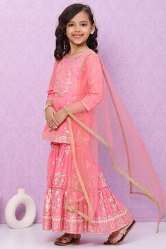Pink Cotton Sharara Kurta Sharara Suit Set image number 7