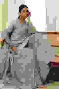 Powder Blue Embroidered Straight Suit Set image number 0