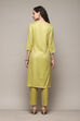 Lime Green LIVA Straight Kurta Pant Suit Set image number 4