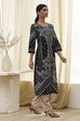 Black Pure Cotton Printed Straight Kurta image number 4