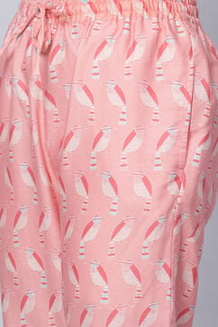 Blush Pink Straight Cotton Three Piece Printed Sleepwear Set image number 2