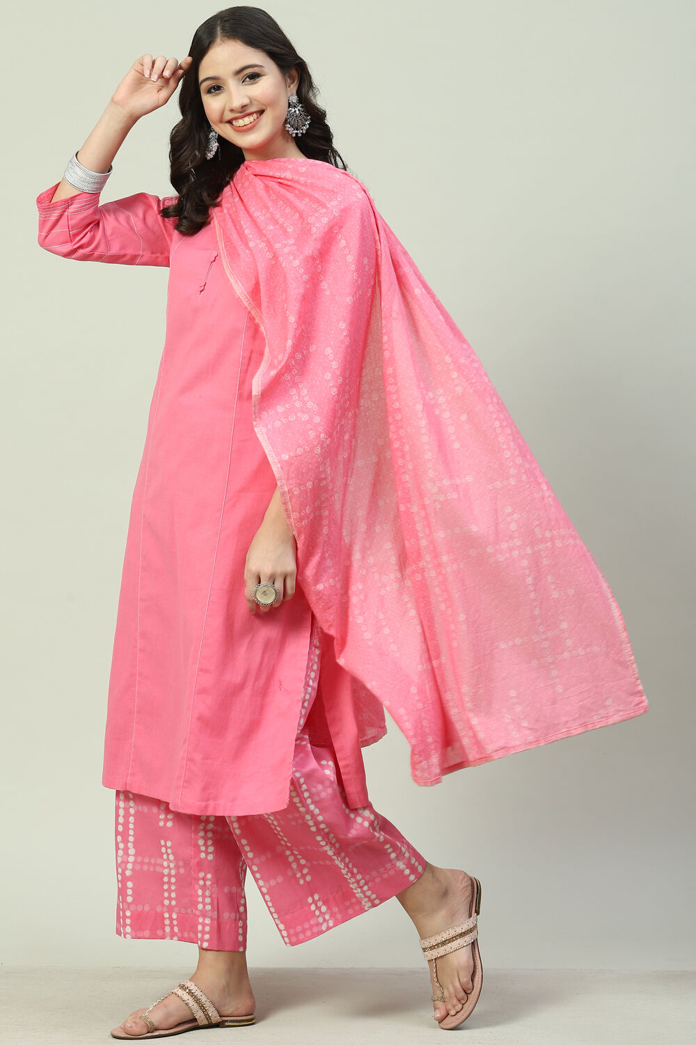 Blush Pink Straight Kurta Palazzo Suit Set image number 6