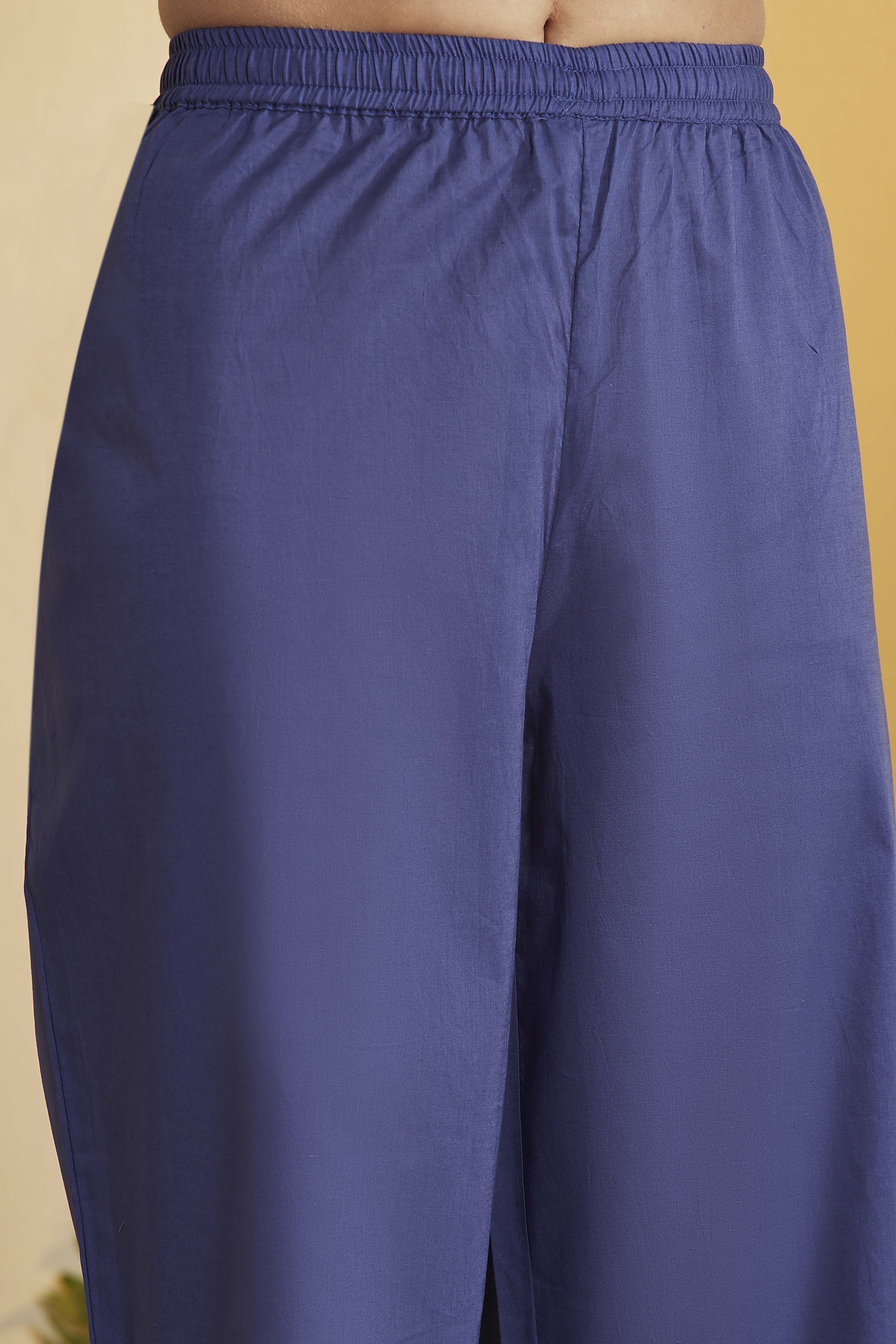 Blue Cotton Straight Suit Set image number 2