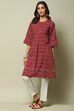 Maroon Cotton IKAT Straight Yarndyed Kurta image number 2