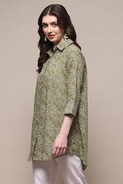 Olive Cotton Straight Kurta image number 2