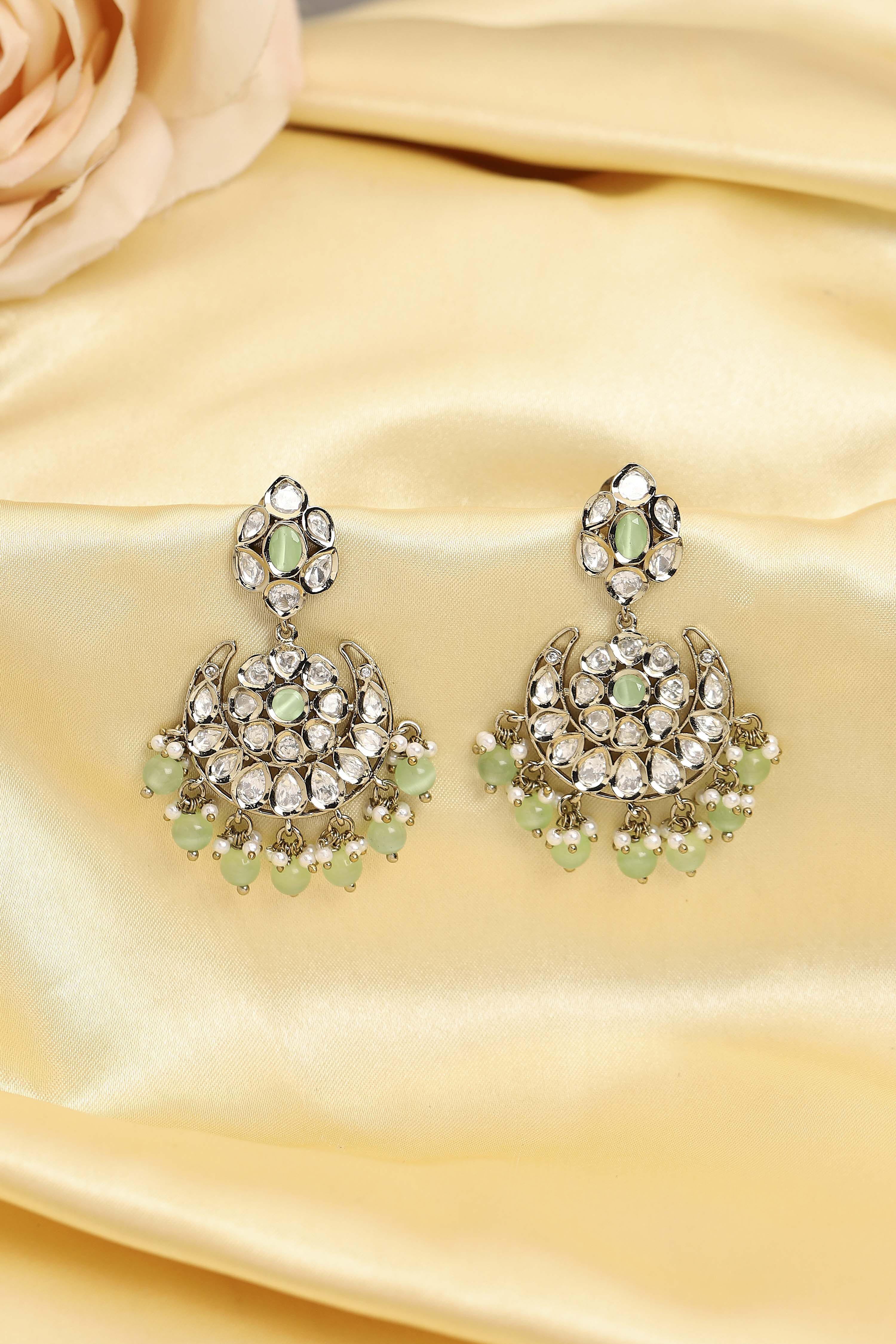 Green Gold Plated Studded Drop Earrings image number 4