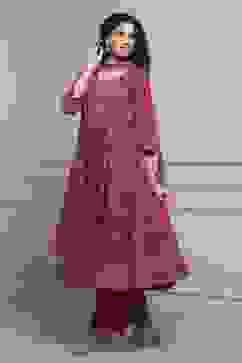 Magenta Cotton Printed Anarkali Suit Set image number 3