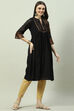 Black Art Silk A-Line Yarndyed Kurta image number 3