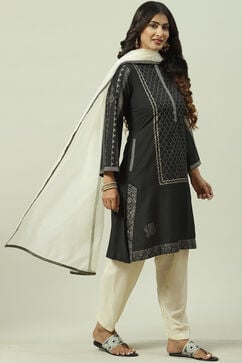 Beige & Black Printed Straight Kurta Salwar Suit Set image number 6