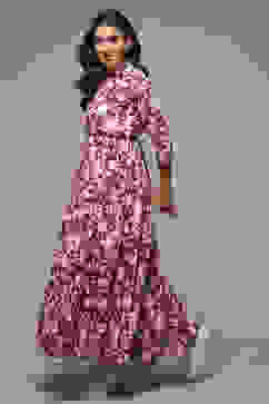 Purple Cotton Tiered Printed Dress image number 3