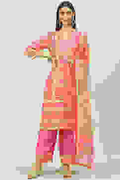 Fuschia Viscose Straight Kurta Palazzo Suit Set image number 0