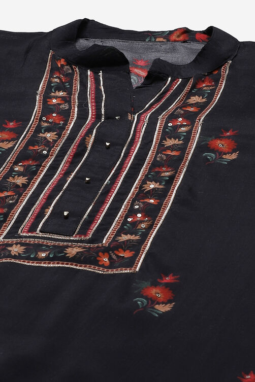 Black Cotton Silk Easy Stitch Suit Set image number 1