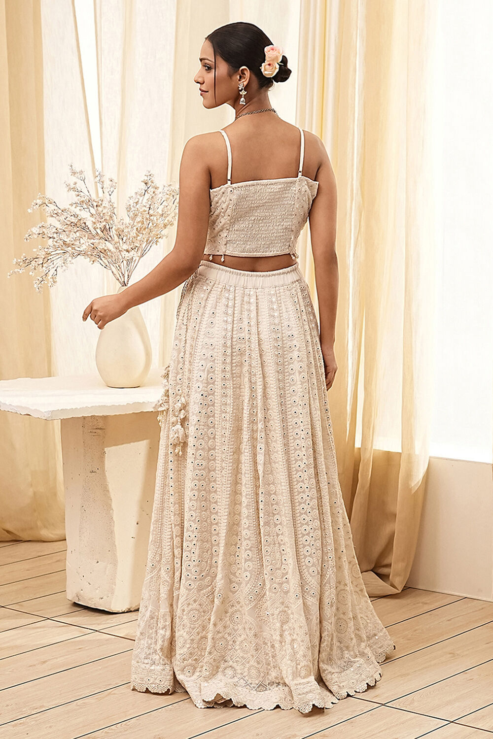 Ivory Georgette Embroidered Lehenga Set image number 4