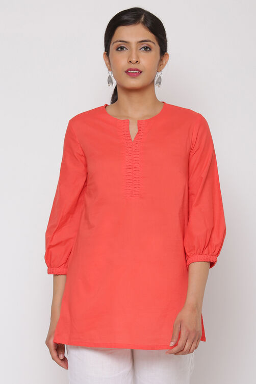 Sky Blue Cotton Short Solid Kurti image number 3