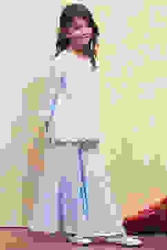 Powder Blue Cotton Embroidered Kurta Sharara Set image number 5