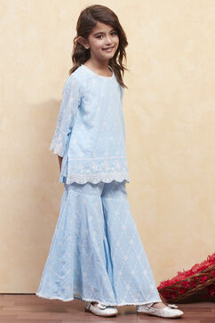 Powder Blue Polyester Sharara Suit Set image number 5
