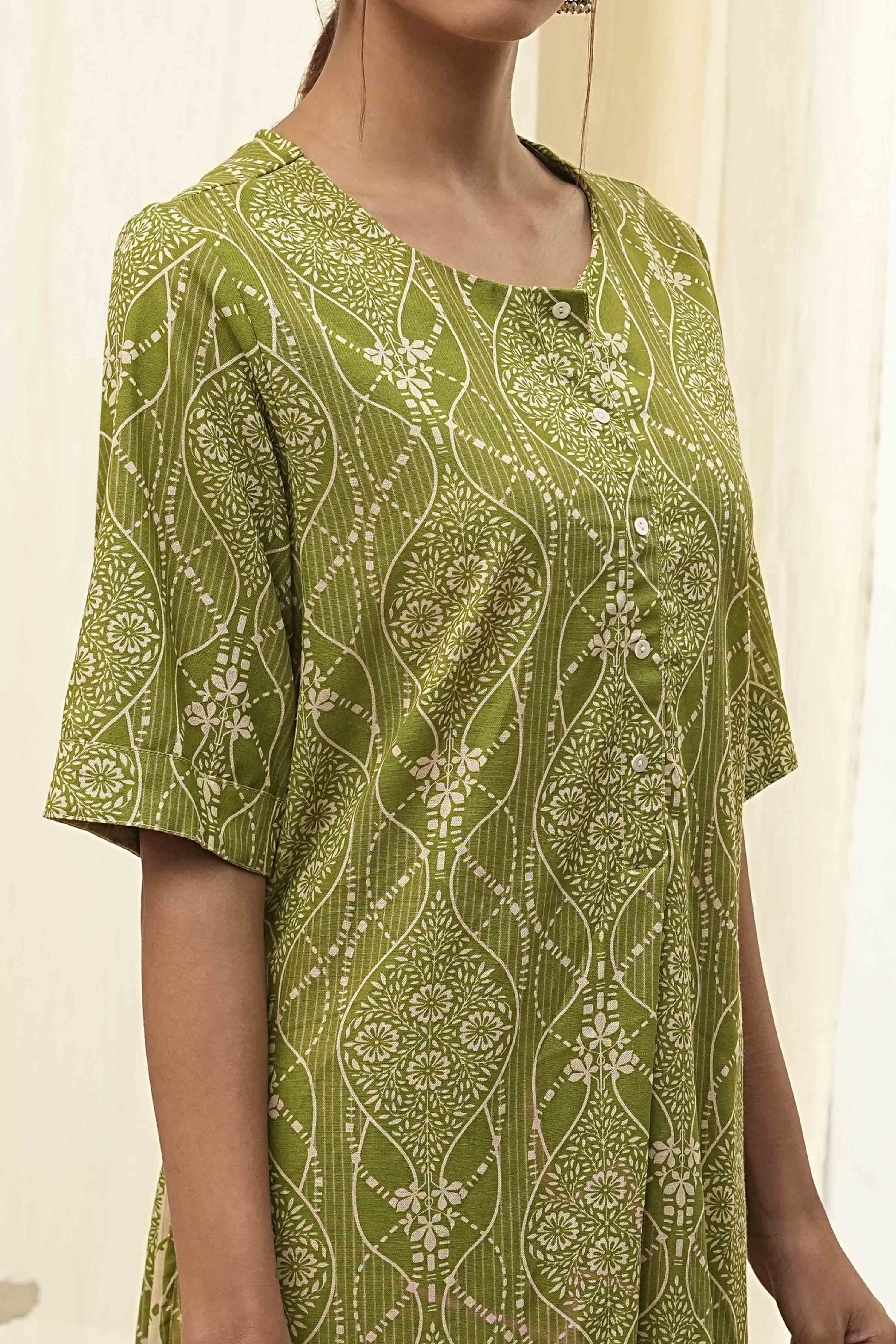 Black and Beige Printed Straight Kurta Set image number 1