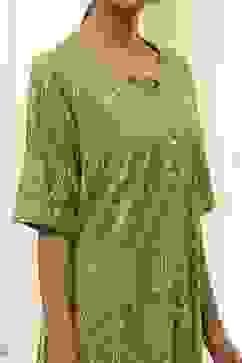 Lime Green and Beige Printed Straight Kurta Set image number 1