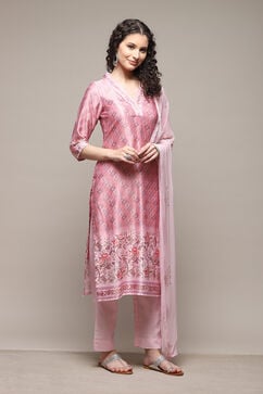 Pink Cotton Digital Print Unstitched Suit Set image number 8