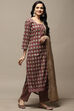 Purple Cotton Screen Print Unstitched Suit Set image number 5