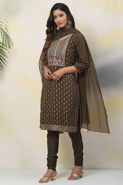 Mehandi Green Art Silk Straight Kurta Churidar Suit Set image number 3