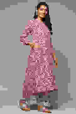 Magenta Rayon Straight Kurta Palazzo Suit Set image number 5