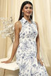 White and Blue Cotton Floral Tiered Dress image number 1