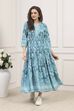 Turquoise Printed Tiered Dress
