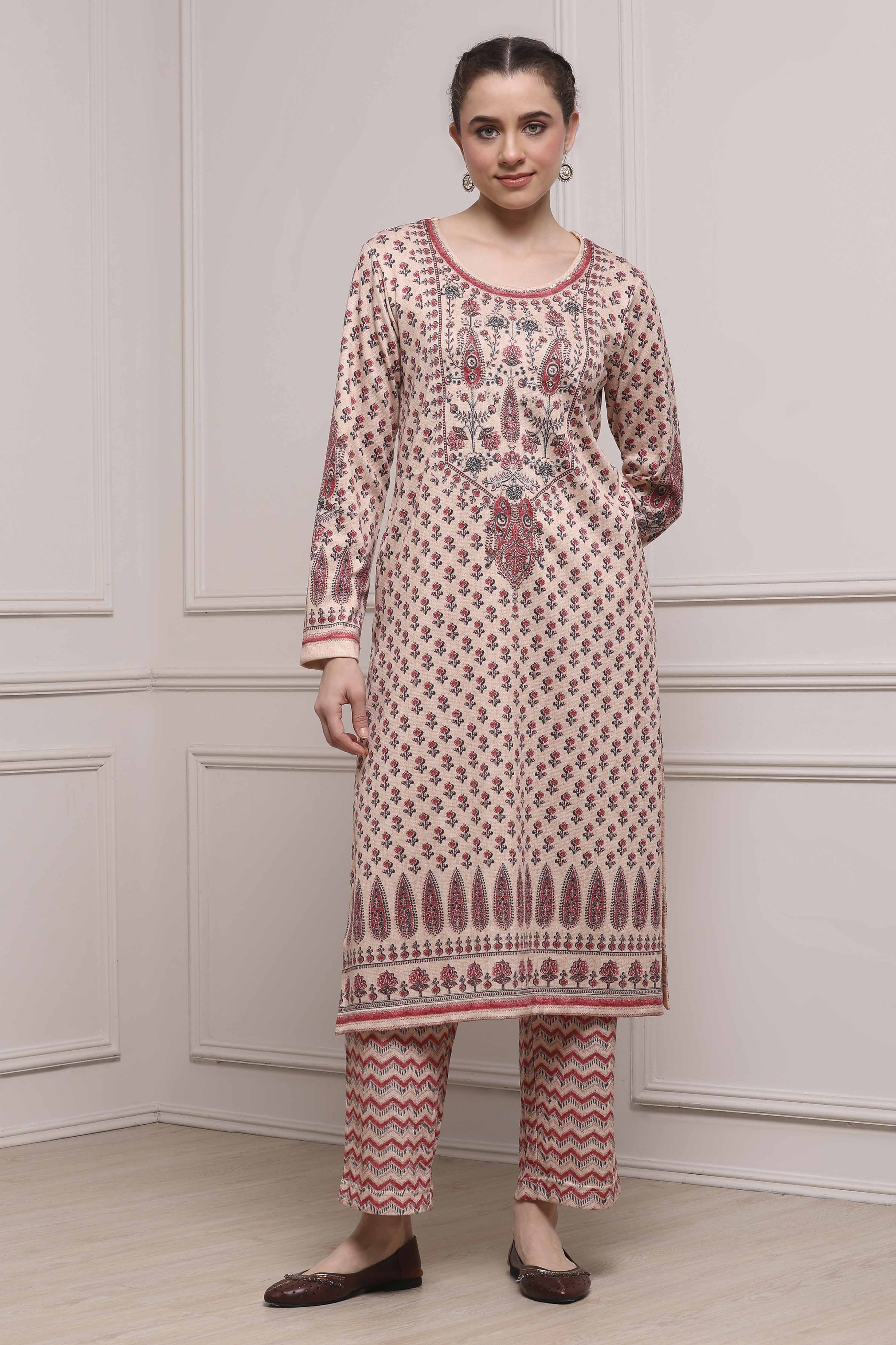 Mustard Blended Printed Straight Kurta Pants Set image number 5