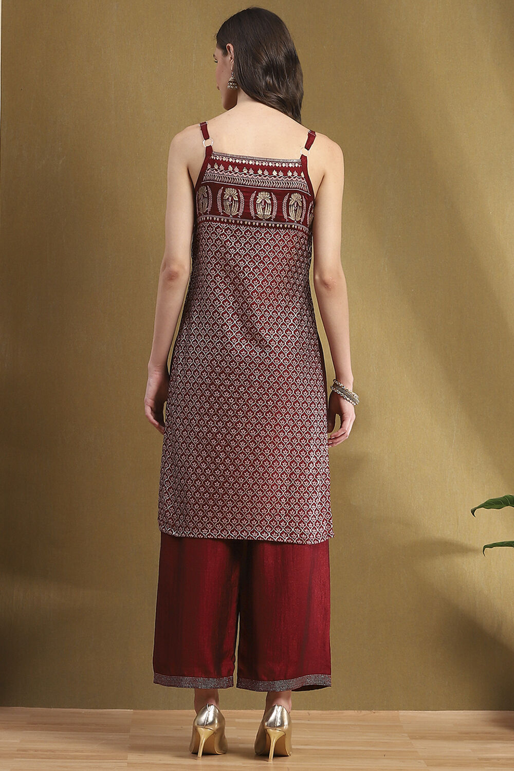 Grey Silk Floral Hand-Block Printed Festive Straight Kurta image number 3