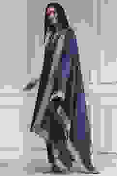 Blue Chanderi Solid Gathered Suit Set image number 3