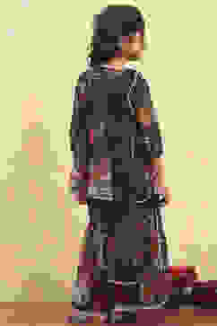 Black Polyester Printed Peplum Sharara Suit Set image number 4