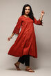 Burnt Orange Poly Cotton Flared Yarndyed Kurta image number 5