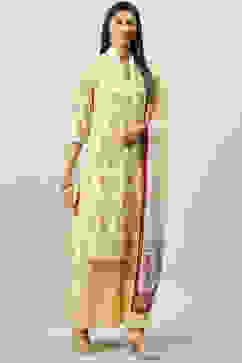 Lemon Cotton Straight Kurta Palazzo Suit Set image number 0