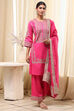 Fuchsia Cotton Silk Straight Suit Set image number 0