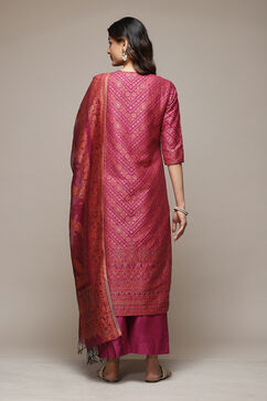 Fuschia Cotton Blend Straight Yarndyed Kurta Suit Set image number 4