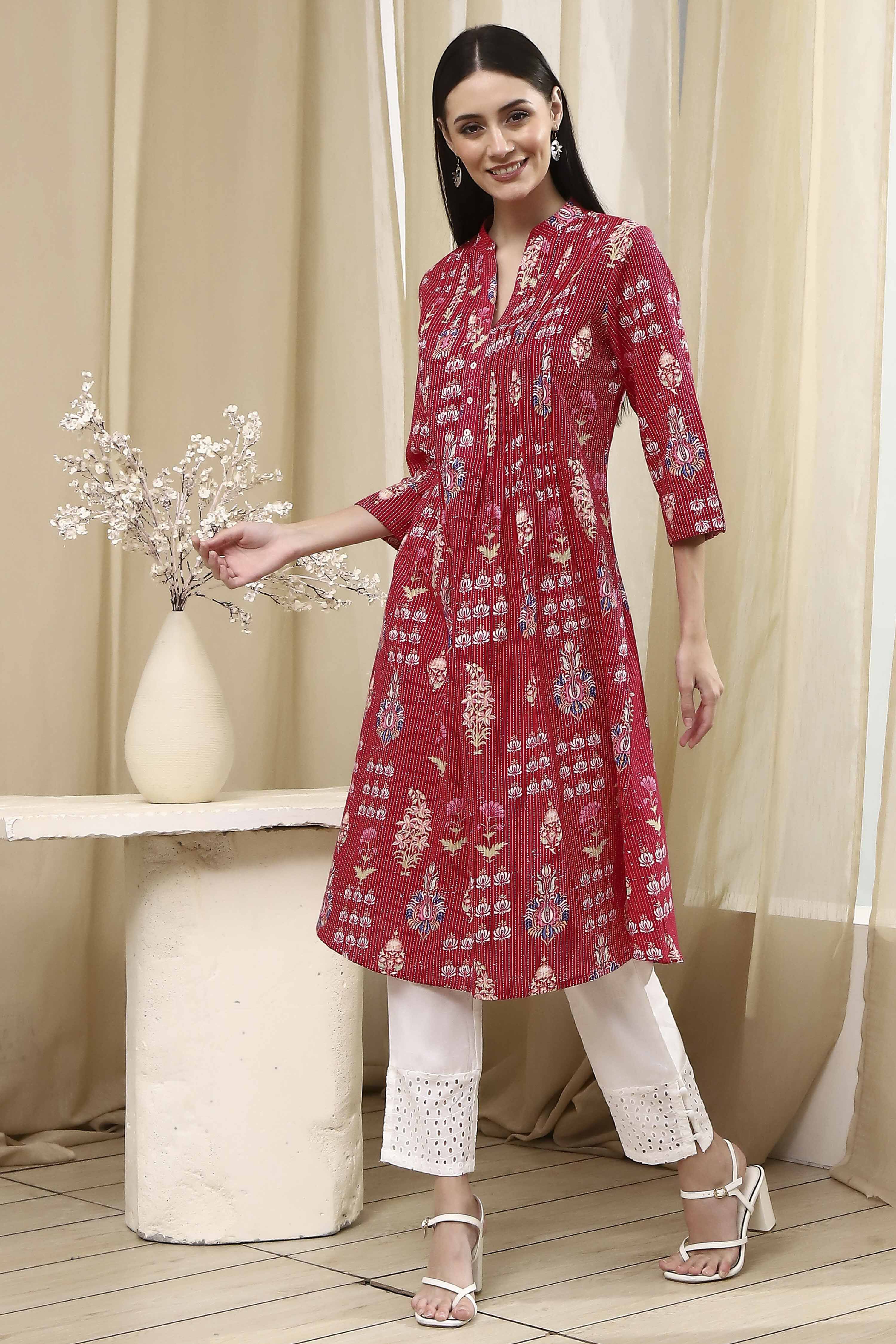 Black Cotton Printed A-Line Kurta image number 2