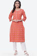 Coral Pink Cotton A-Line Kurta image number 0