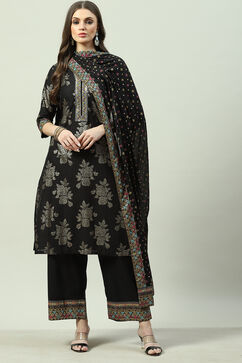 Black Cotton Straight Kurta Palazzo Suit Set image number 5