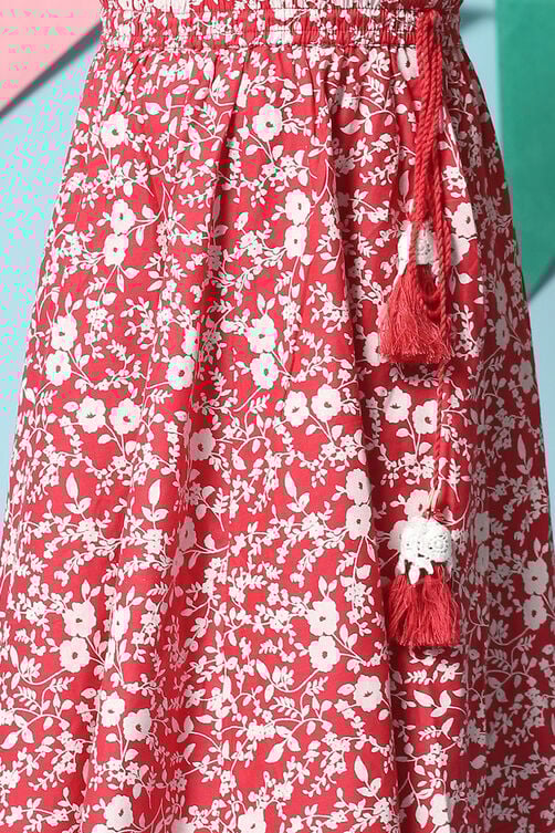 Red Cotton Short Top Lehenga Set image number 2