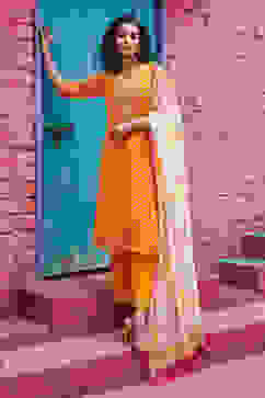 Yellow Viscose Straight Suit set image number 0