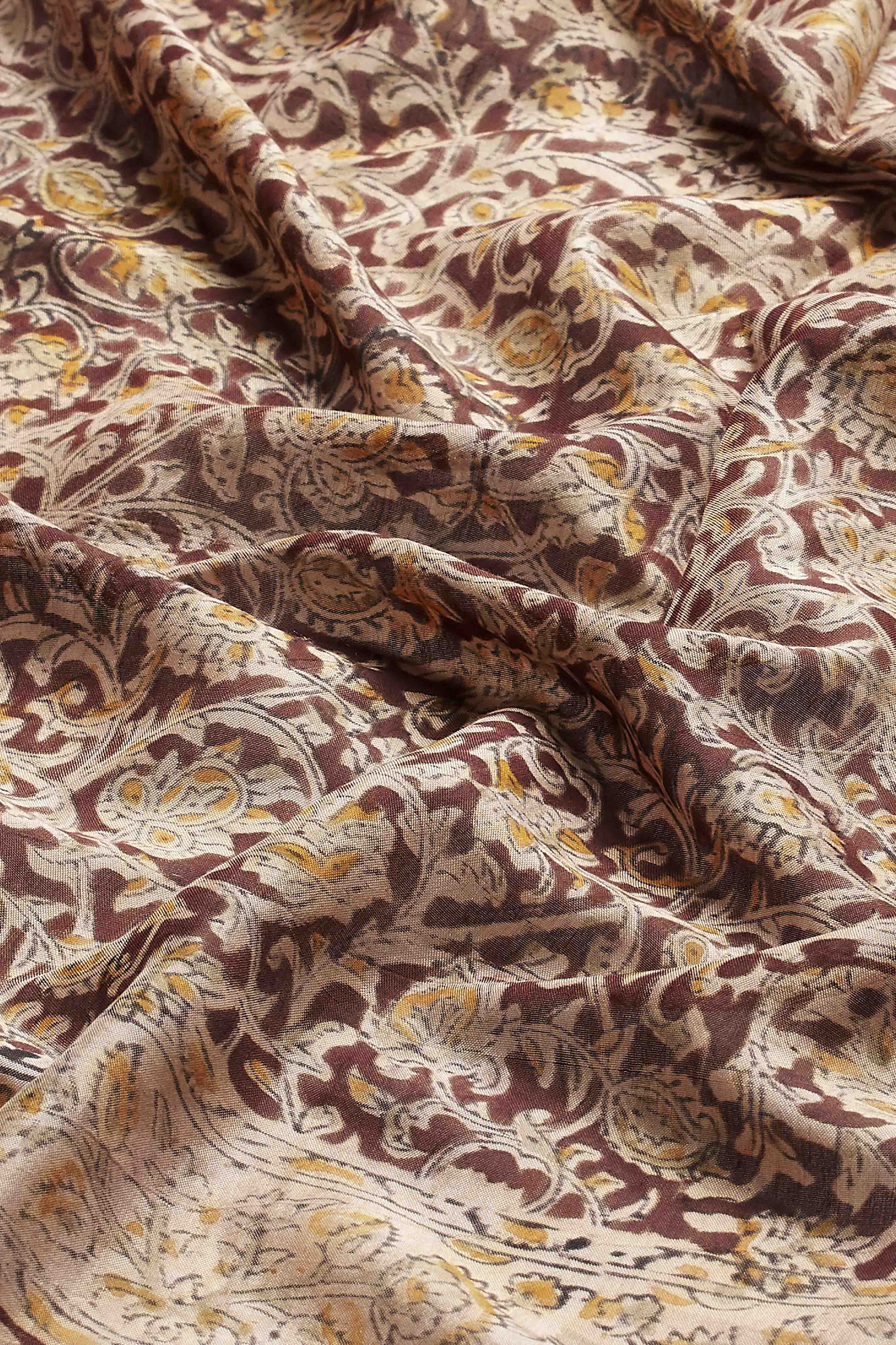 Maroon Chennur Silk Floral Printed Dupatta image number 2