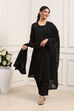 Black Silk Chanderi Sequined Straight Kurta Set image number 0