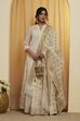 Off White Gold Woven Design Tasseled Dupatta
