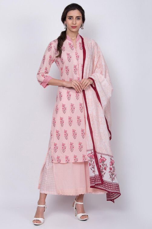 Peach Straight Kurta Palazzo Suit Set image number 2